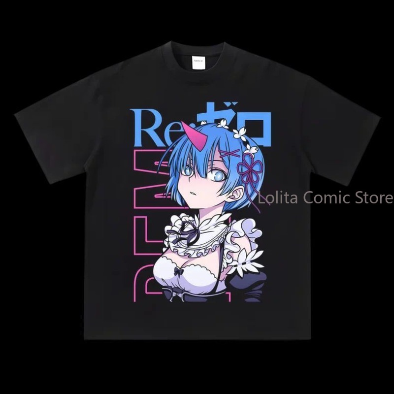 South Korea Lifestyle - アニメ「Re:ゼロから始める異世界生活」ラム＆レム柄半袖Tシャツ メンズ レディース 夏服 マンガスタイル