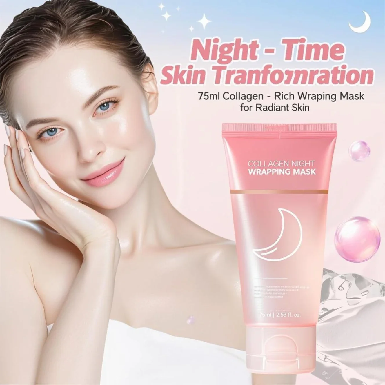 Sleeping Pack Overnight - コラーゲンナイトラッピングマスク 75ml - ヒアルロン酸配合で、引き締め、保湿、弾力性を高める夜用修復スリーピングパック