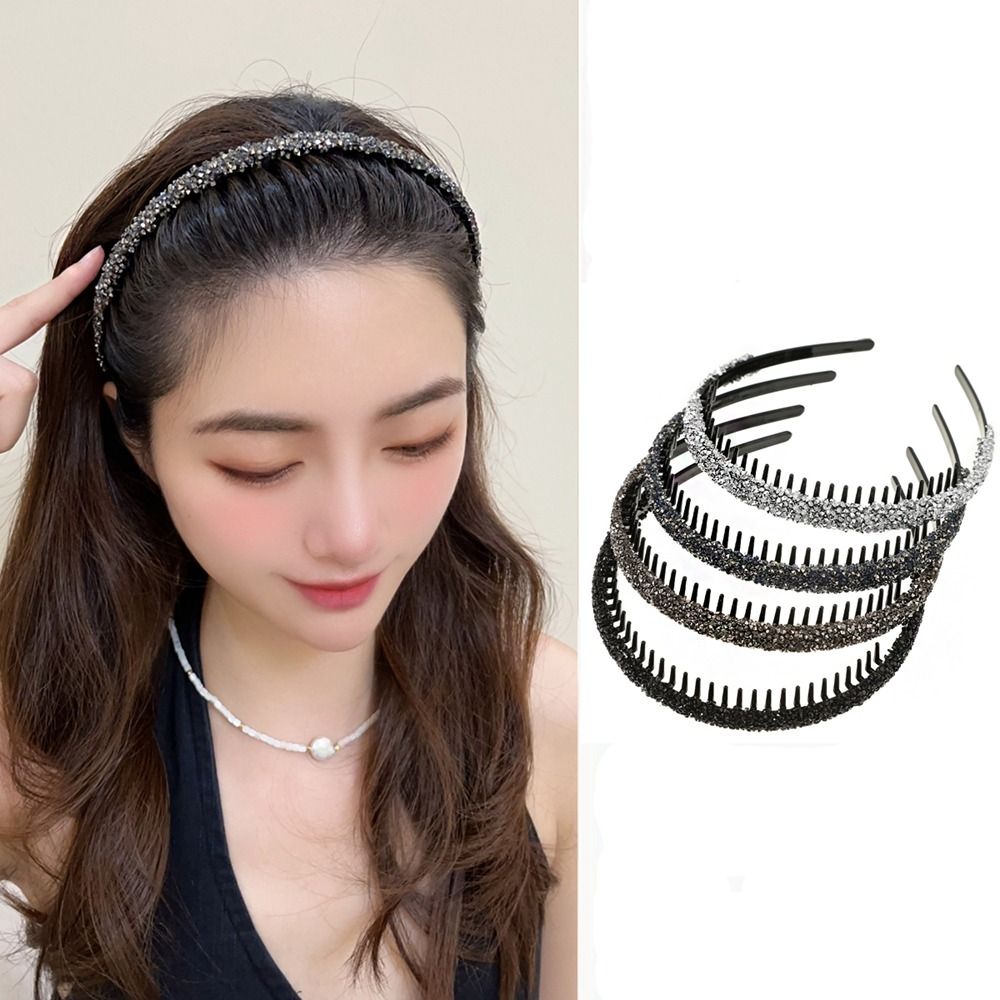 Korean Lifestyle - プラスチック製ラインストーンレトロヘッドバンド,フェイスウォッシュ,ダイヤモンドヘアフープ,韓国スタイル,ヘアバンド,滑り止め