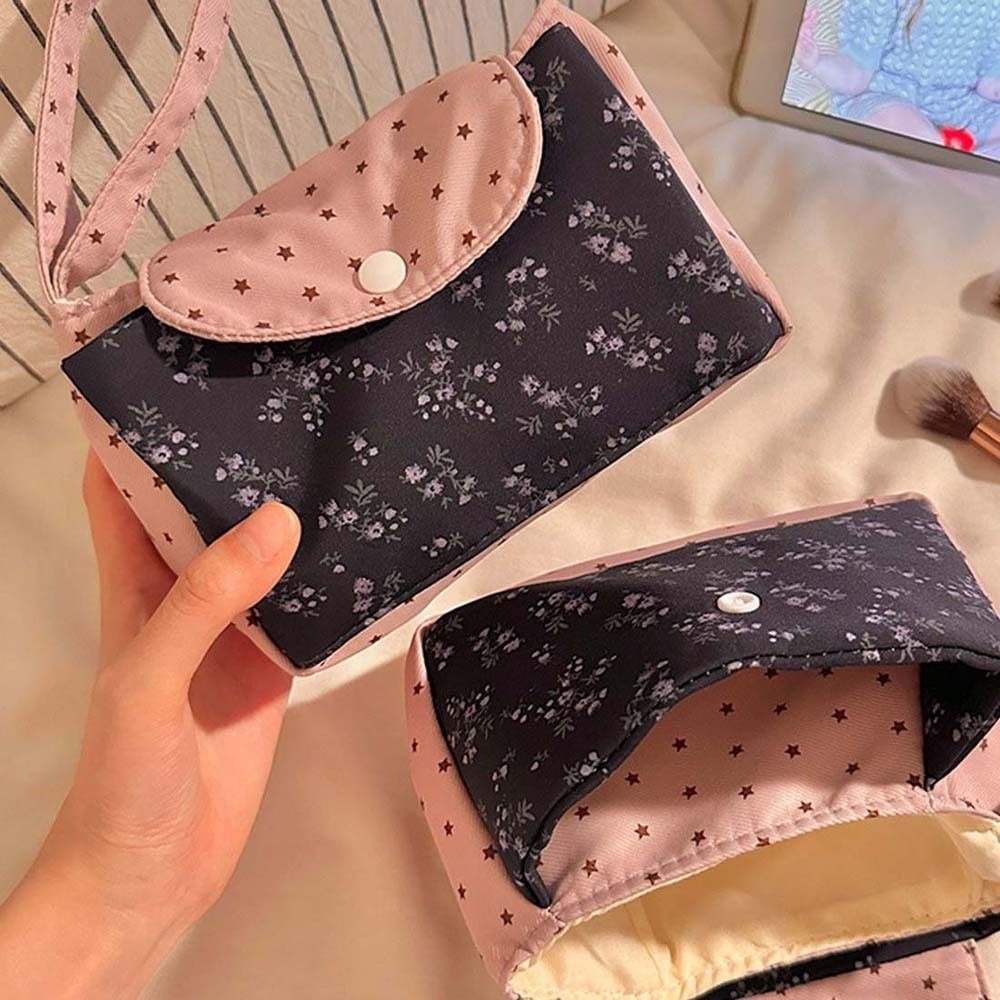 パープルプリント花柄メイクアップバッグスター水玉模様ソフトコ - Lifestyle In Korean のレビューと価格