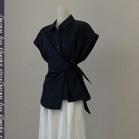 女性の夏黒包帯蝶結びシャツ白ワイドレッグパンツ 2 点セット - Korean Lifestyle のレビューと価格